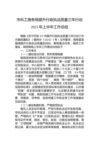 市科工商务局提升行政执法质量三年行动2025年上半年工作总结