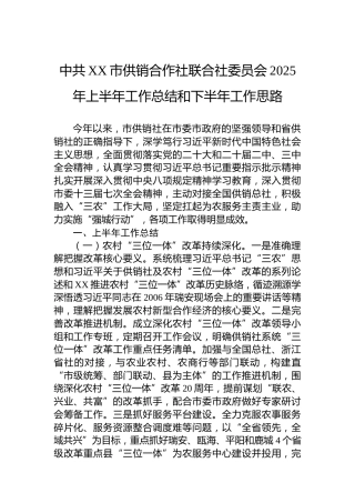 中共XX市供销合作社联合社委员会2025年上半年工作总结和下半年工作思路