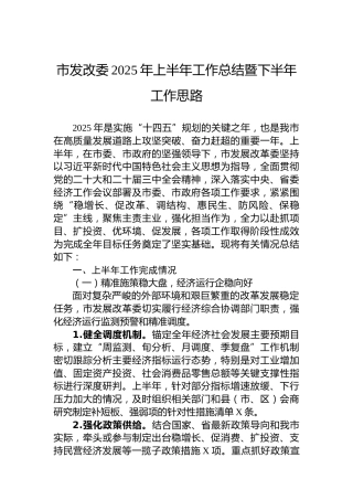 市发改委2025年上半年工作总结暨下半年工作思路