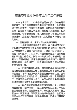市生态环境局2025年上半年工作总结