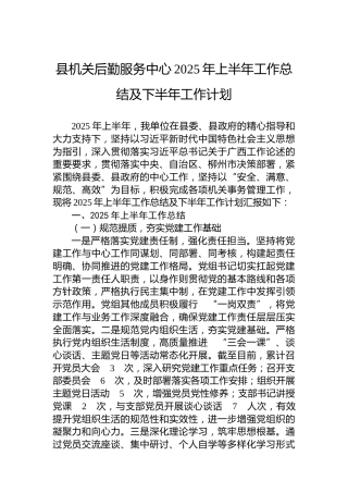 县机关后勤服务中心2025年上半年工作总结及下半年工作计划