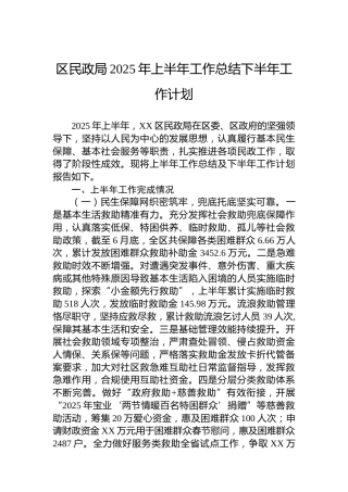 区民政局2025年上半年工作总结下半年工作计划
