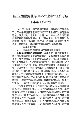 县工业和信息化局 2025年上半年工作总结下半年工作计划
