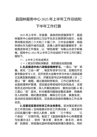县园林服务中心2025年上半年工作总结和下半年工作打算