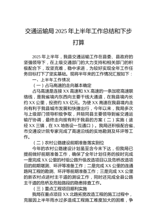 交通运输局2025年上半年工作总结和下步打算