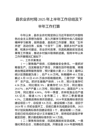 县农业农村局2025年上半年工作总结及下半年工作打算