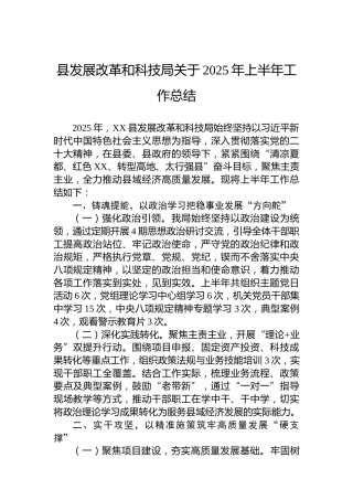 县发展改革和科技局关于2025年上半年工作总结