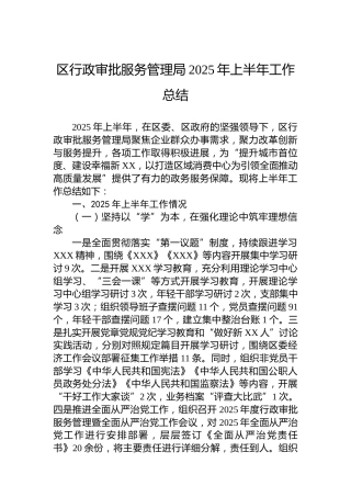 区行政审批服务管理局2025年上半年工作总结