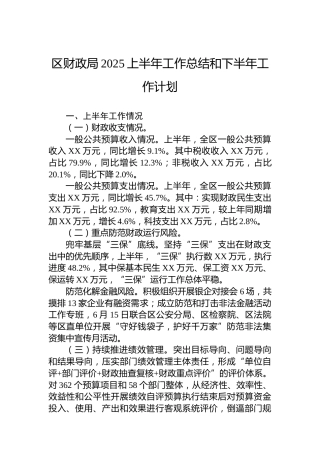 区财政局2025上半年工作总结和下半年工作计划