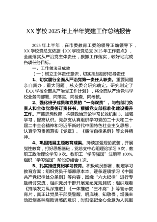 XX学校2025年上半年党建工作总结报告