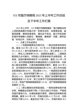 XX市医疗保障局2025年上半年工作总结及下半年工作打算