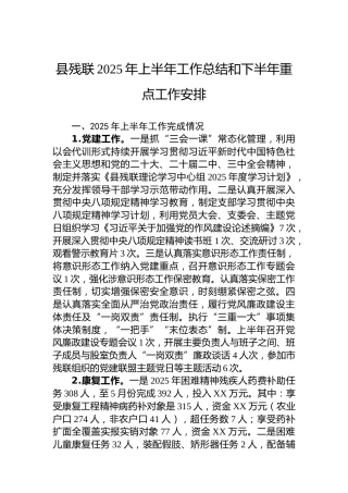 县残联2025年上半年工作总结和下半年重点工作安排