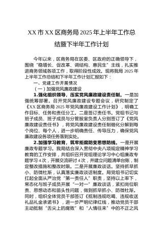 XX市XX区商务局2025年上半年工作总结暨下半年工作计划