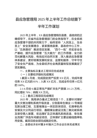县应急管理局2025年上半年工作总结暨下半年工作谋划