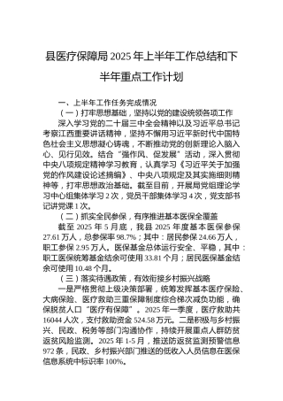 县医疗保障局2025年上半年工作总结和下半年重点工作计划