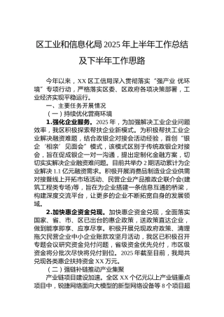 区工业和信息化局2025年上半年工作总结及下半年工作思路