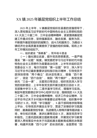 XX镇2025年基层党组织上半年工作总结