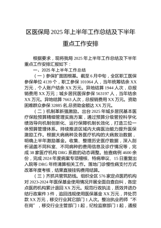 区医保局2025年上半年工作总结及下半年重点工作安排