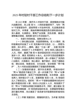 2025年村驻村干部工作总结和下一步计划