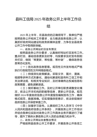 县科工信局2025年政务公开上半年工作总结