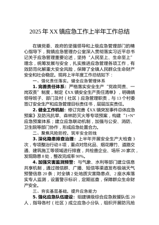 2025年XX镇应急工作上半年工作总结