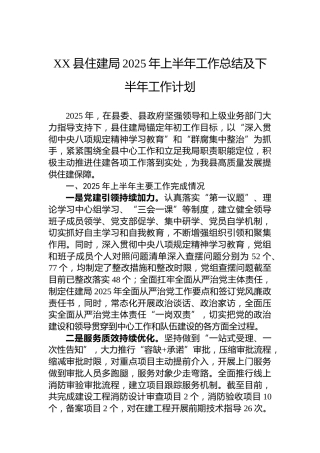 XX县住建局2025年上半年工作总结及下半年工作计划