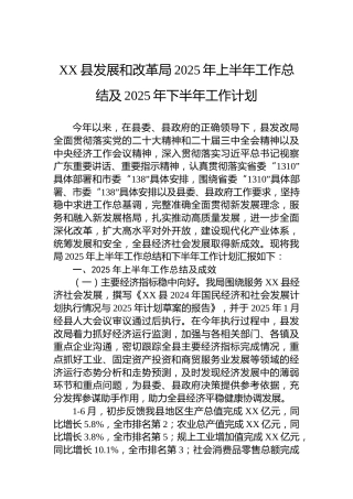 XX县发展和改革局2025年上半年工作总结及2025年下半年工作计划