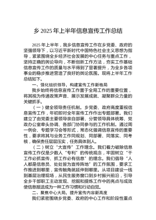 乡2025年上半年信息宣传工作总结 (2)