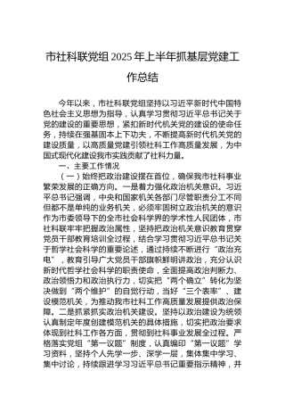 市社科联党组2025年上半年抓基层党建工作总结 (2)