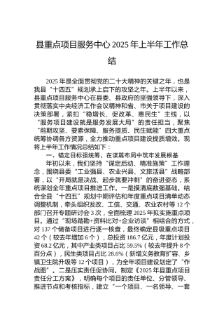 县重点项目服务中心2025年上半年工作总结 (2)