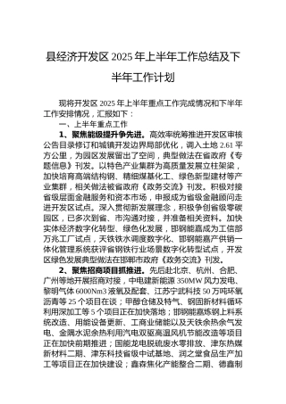 县经济开发区2025年上半年工作总结及下半年工作计划