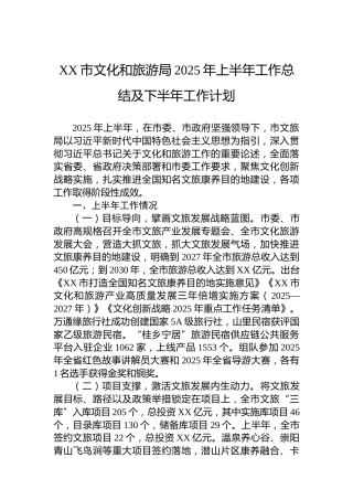 XX市文化和旅游局2025年上半年工作总结及下半年工作计划