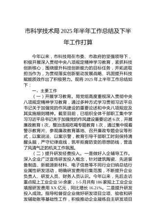 市科学技术局2025年半年工作总结及下半年工作打算
