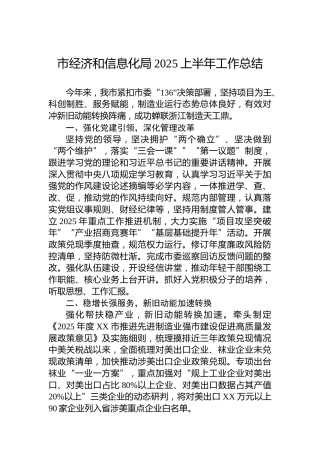 市经济和信息化局2025上半年工作总结