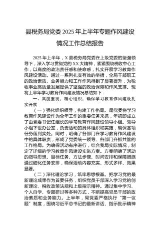 县税务局党委2025年上半年专题作风建设情况工作总结报告