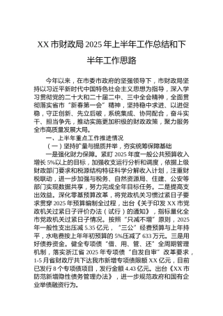 XX市财政局2025年上半年工作总结和下半年工作思路