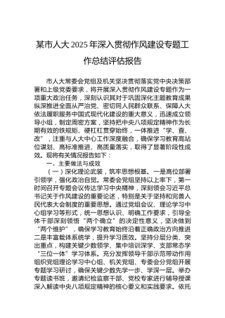 某市人大2025年深入贯彻作风建设专题工作总结评估报告