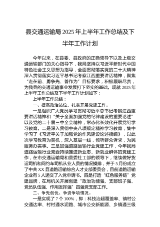 县交通运输局2025年上半年工作总结及下半年工作计划