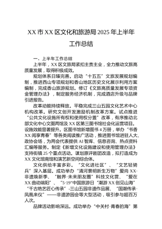 XX市XX区文化和旅游局2025年上半年工作总结