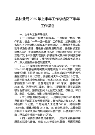 县林业局2025年上半年工作总结及下半年工作谋划