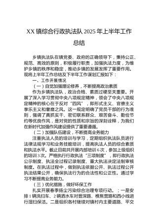XX镇综合行政执法队2025年上半年工作总结