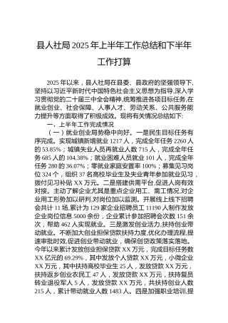 县人社局2025年上半年工作总结和下半年工作打算