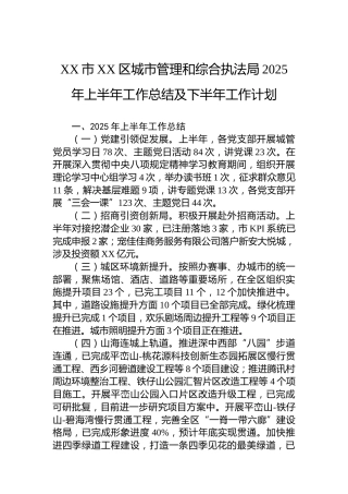 XX市XX区城市管理和综合执法局2025年上半年工作总结及下半年工作计划