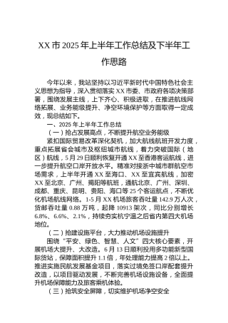 XX市2025年上半年工作总结及下半年工作思路