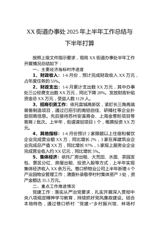 XX街道办事处2025年上半年工作总结与下半年打算