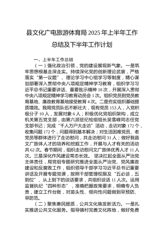 县文化广电旅游体育局2025年上半年工作总结及下半年工作计划