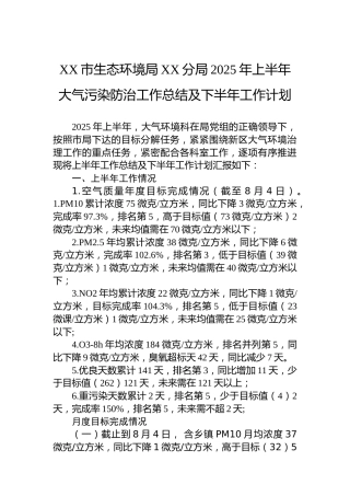 XX市生态环境局XX分局2025年上半年大气污染防治工作总结及下半年工作计划