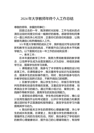 2024年大学教师年终个人工作总结
