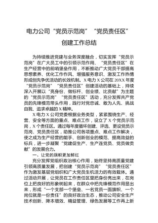 电力公司“党员示范岗”“党员责任区”创建工作总结