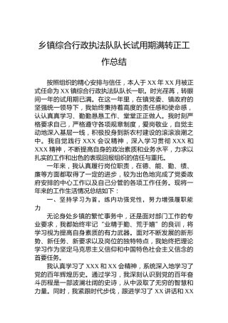 乡镇综合行政执法队队长试用期满转正工作总结